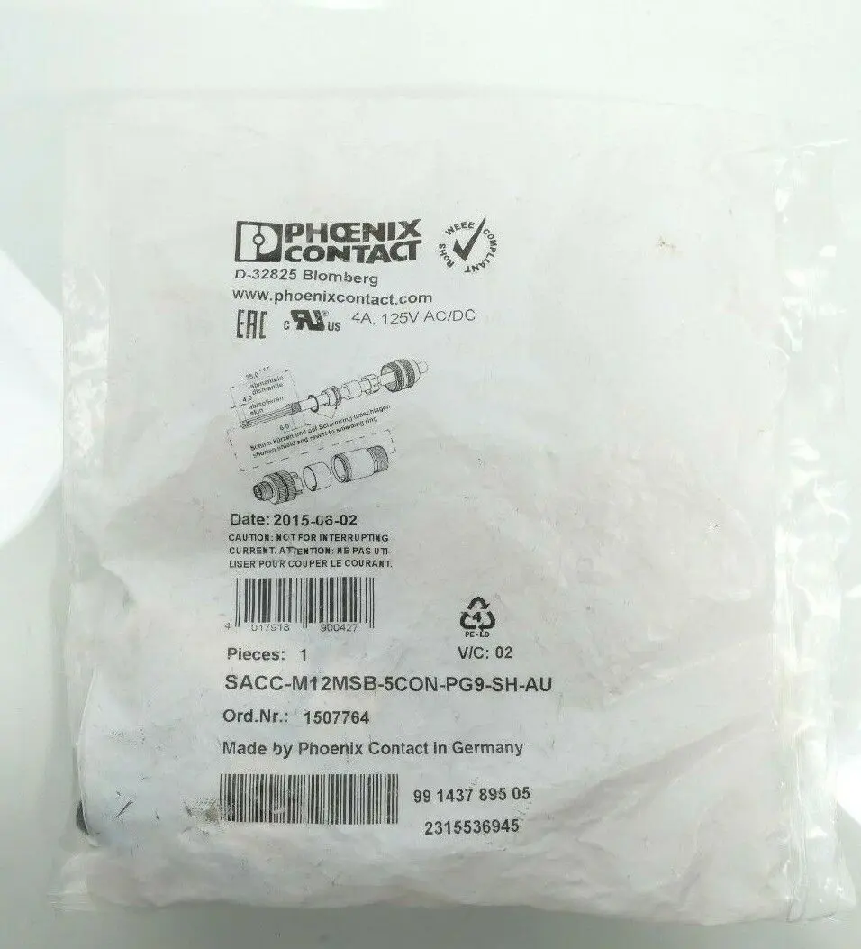 Produktfoto 1 von 3x Phoenix Contact Datensteckverbinder SACC-M12MSB-5CON-PG9-SH-AU | 1507764