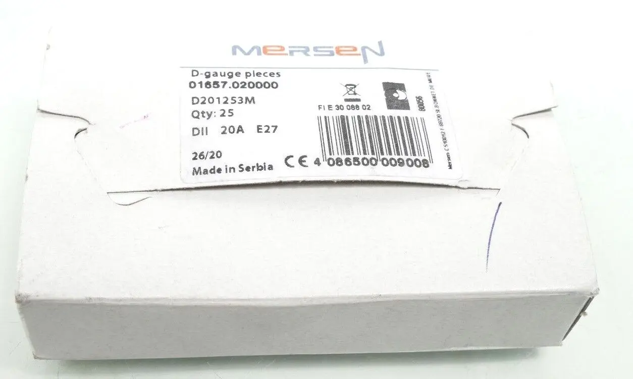 Produktfoto 1 von 25x Mersen 01657.02000 D-Schraub-Passeinsatz DII 20A E27