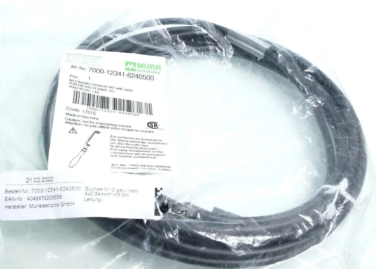Produktfoto 1 von Murr Elektronik EOL - M12 Bu. 90° A-kod. Kabel 5m | 7000-12341-6240500