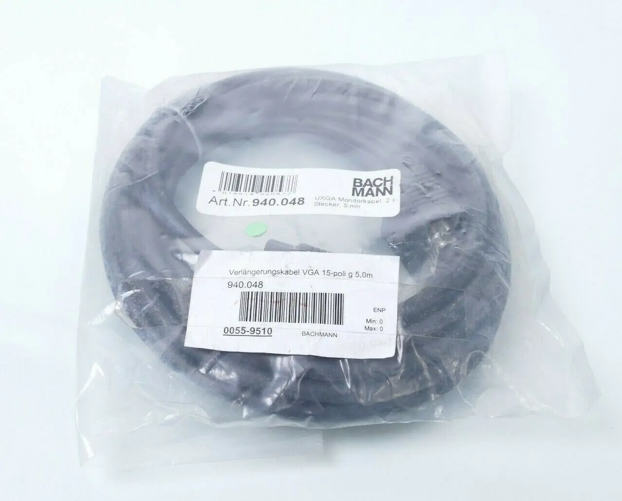 Bachmann Verlängerungskabel VGA-Kabel D-Sub 15-polig schwarz 5m | 940.048