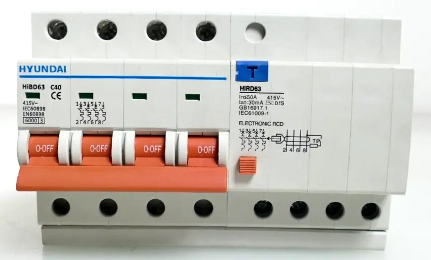Produktfoto 1 von Hyundai HiBD63 C40 Miniature Circuit Breaker 415V | HIRD63 | 50A 30mA