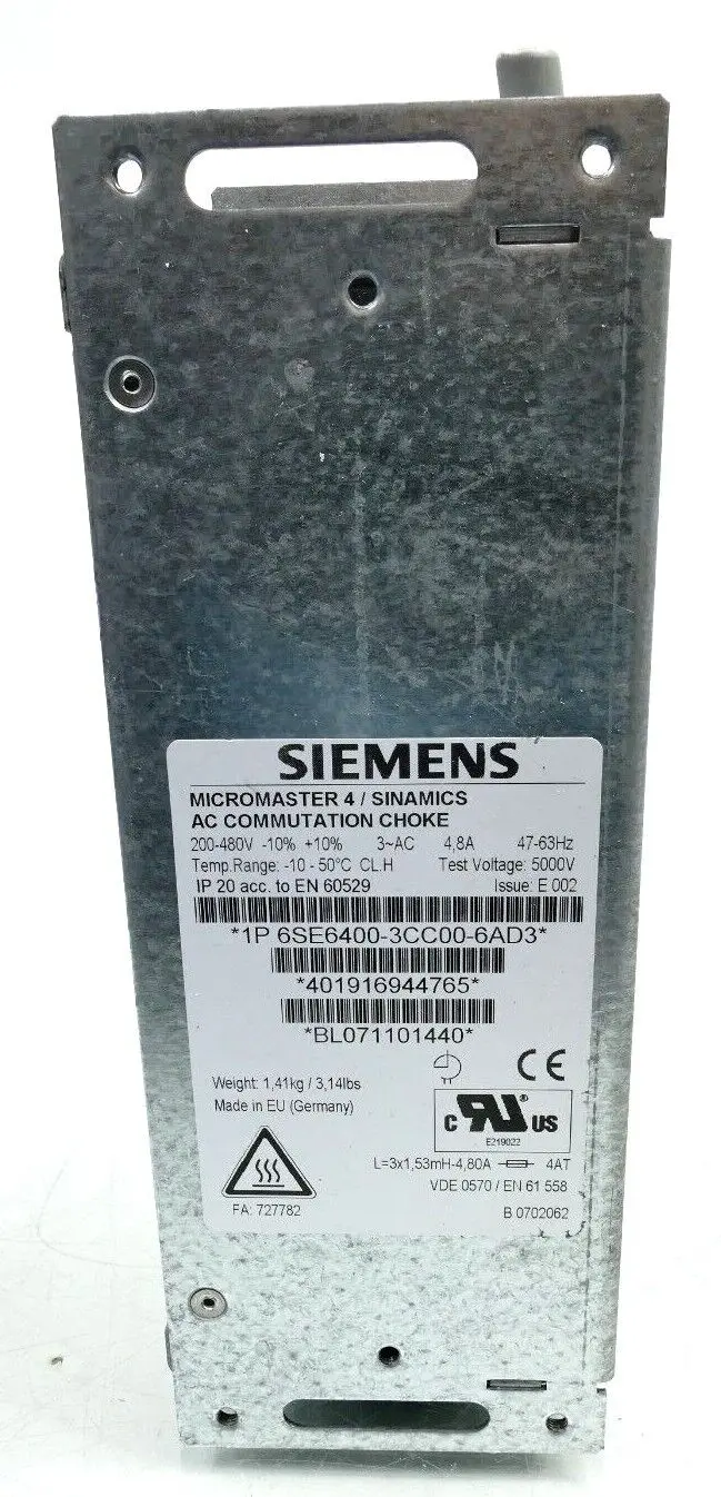 Produktfoto 1 von Siemens SINAMICS MICROMASTER AC Commutation Choke | I: E002 | 6SE6400-3CC00-6AD3