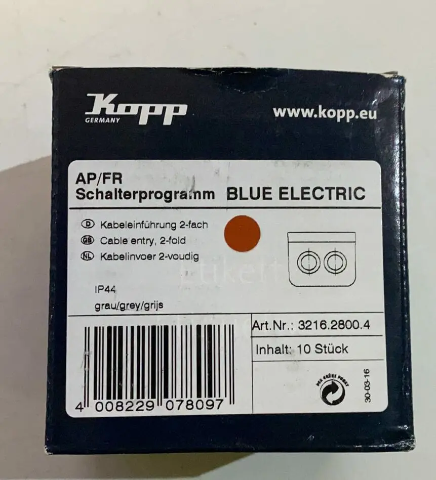 10x Kopp 321628004 ück Feuchtraum-Schalterprogramm Zubehör BlueElectric Grau