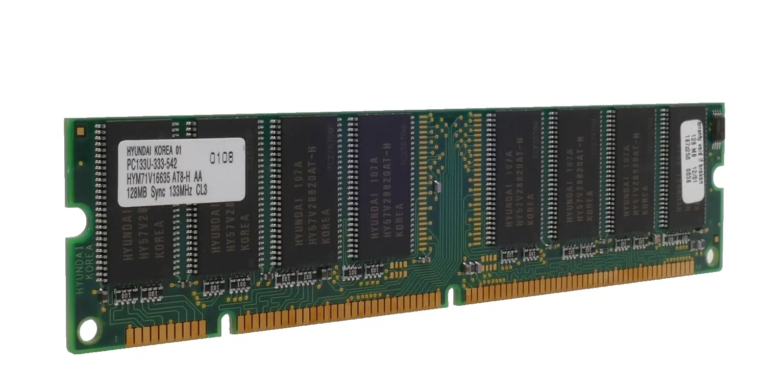 Produktfoto 1 von Hyundai SDRAM HYM71V16635 AT8-H AA | 128MB Sync 133MHz CL3 | PC133U-333-542
