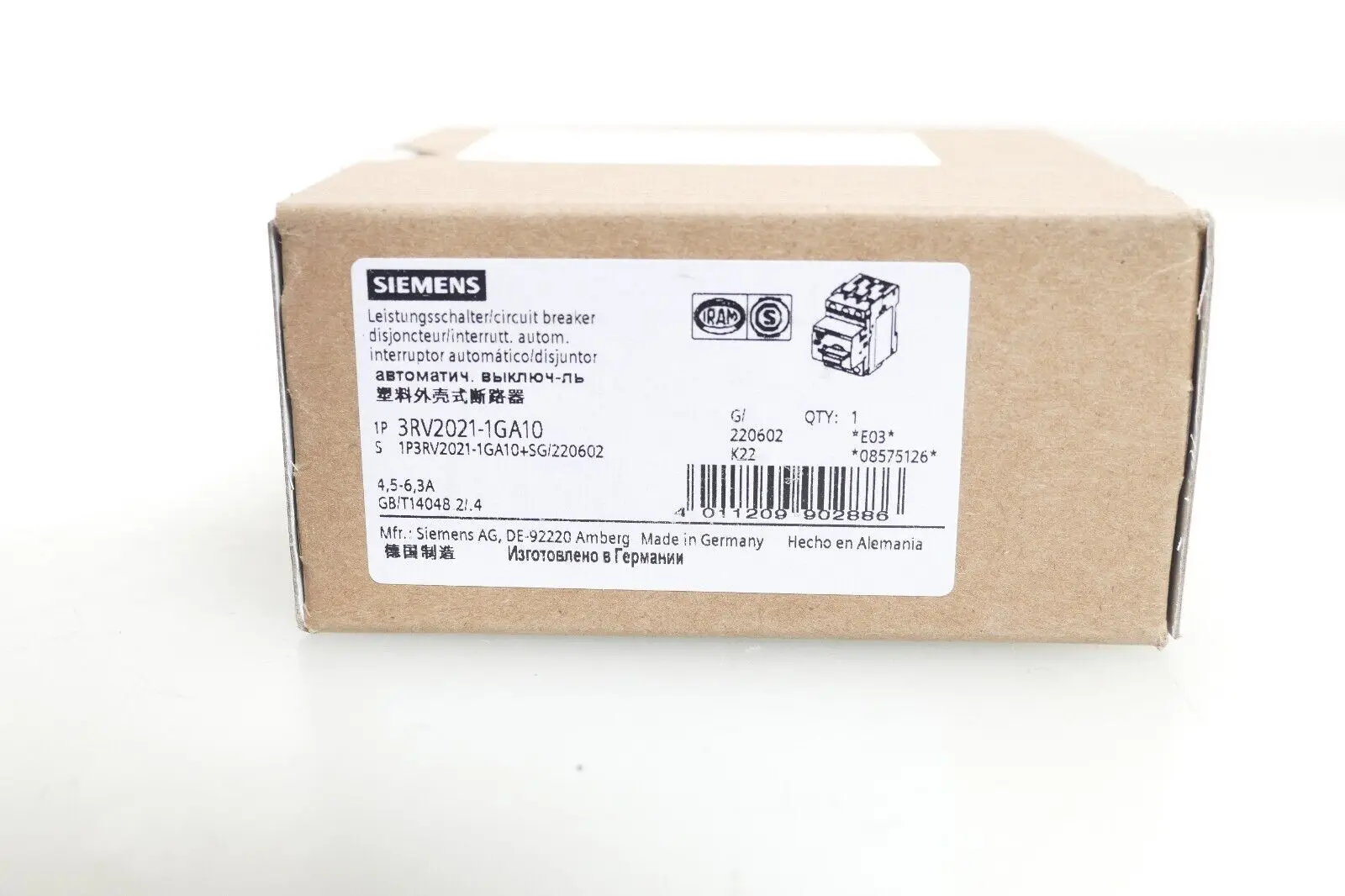 Produktfoto 1 von Siemens SIRIUS Leistungsschalter 3RV2 021-1GA10 | E:03 | 3RV2021-1GA10