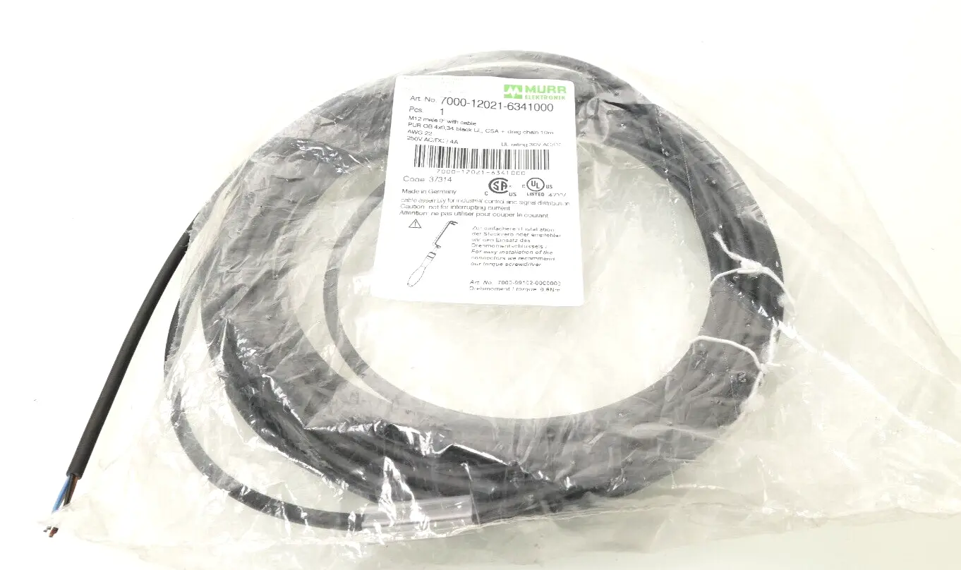 Produktfoto 1 von Murr Elektronik M12 St. 0° A-kod. freies Ltg-ende Kabel 10m | 7000-12021-6341000