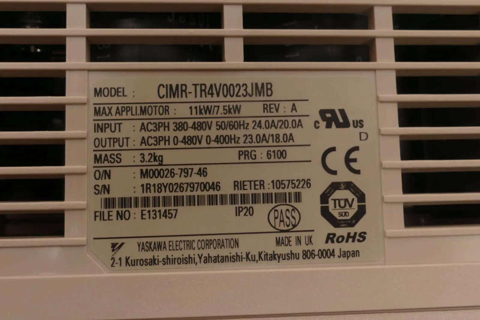 Produktfoto 1 von Yaskawa Electric Rieter T1000V Frequenzumrichter | Rev: A | CIMR-TR4V0023JMB