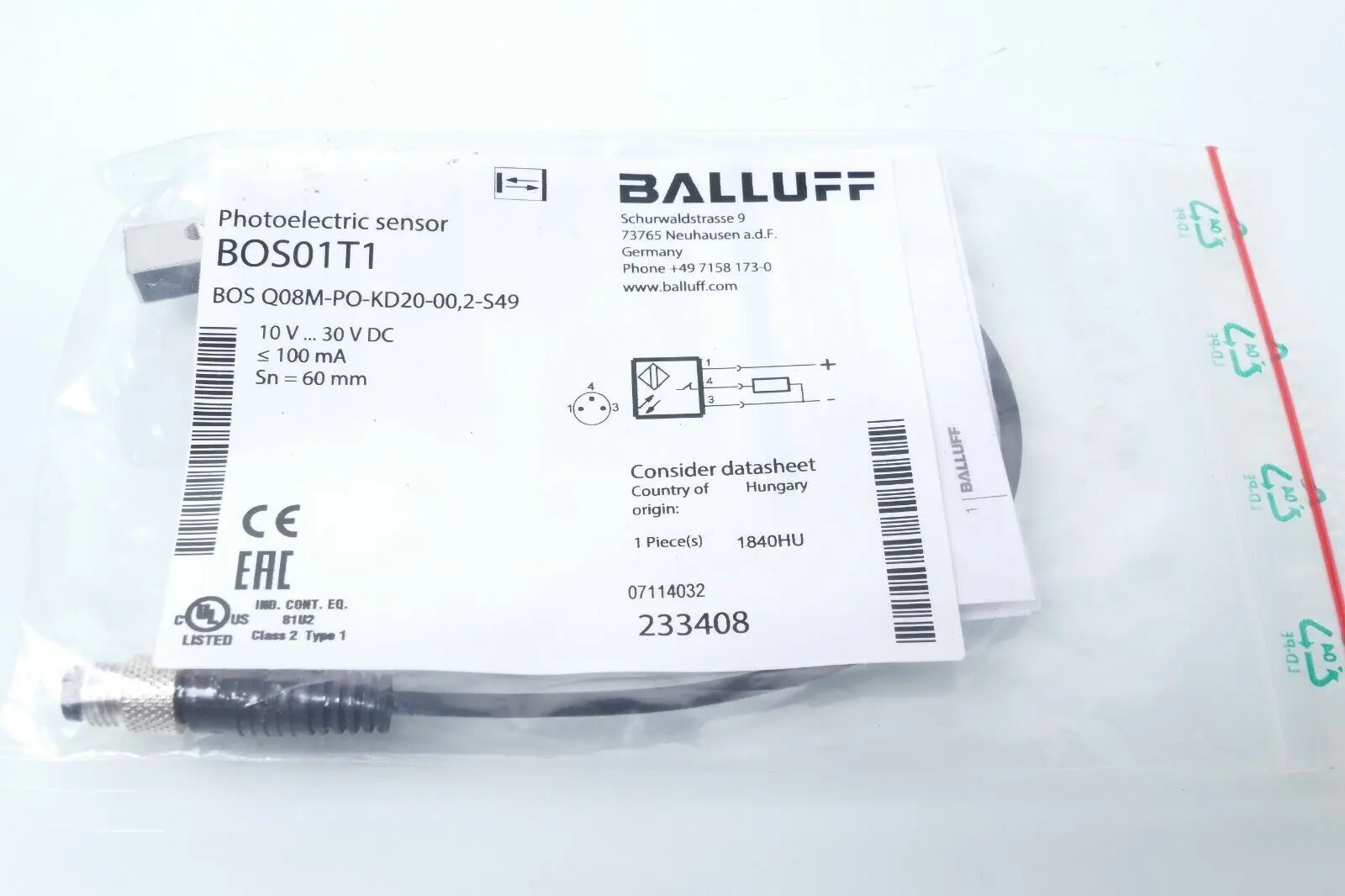 Produktfoto 1 von Balluff Lichttaster BOS Q08M-PO-KD20-00,2-S49 | BOS01T1