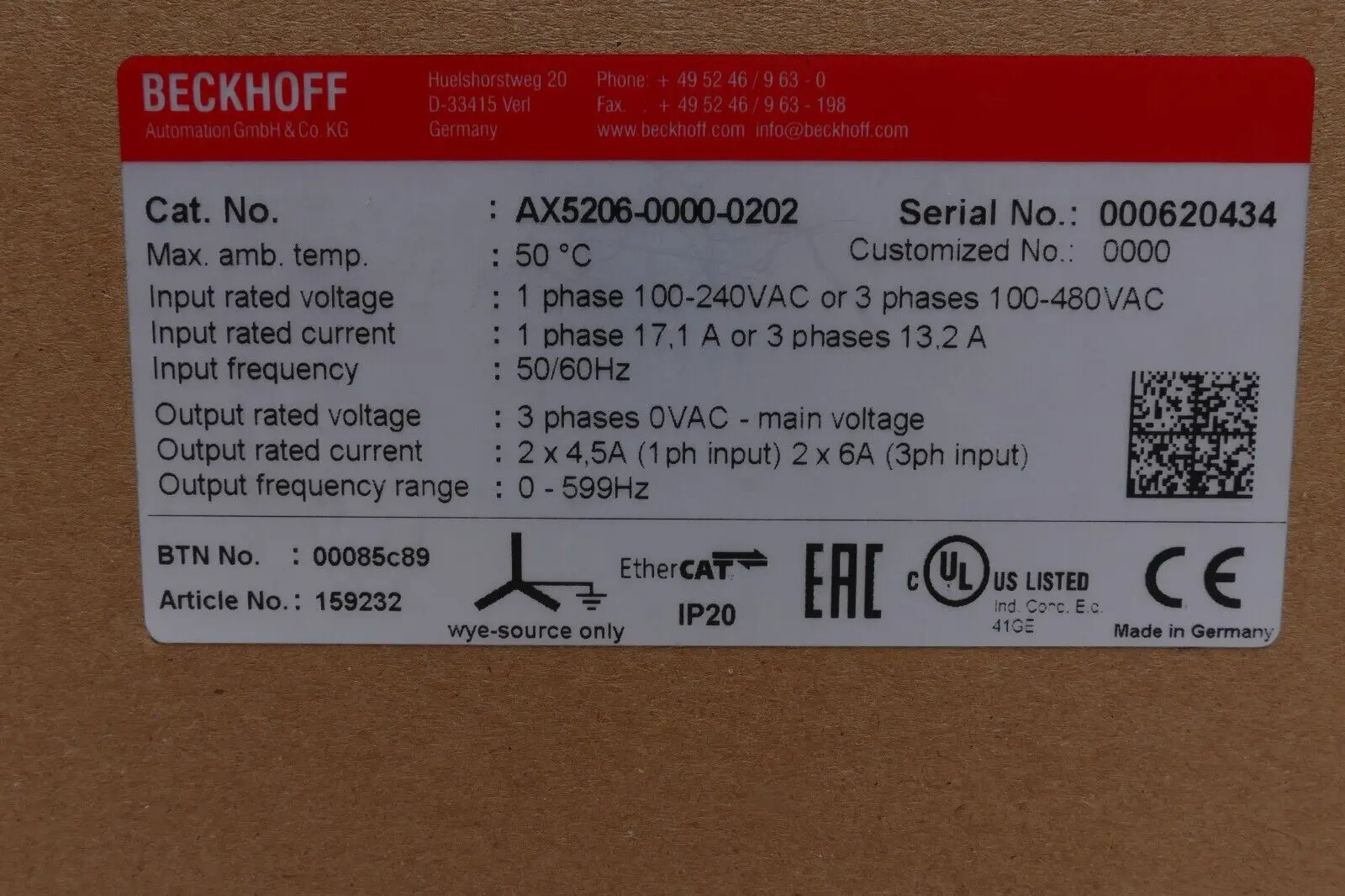 Produktfoto 1 von Beckhoff Digital Kompakt Servoverstärker | AX5206-0000-0202