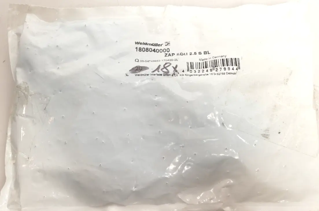 Produktfoto 1 von 18x Weidmüller Anschlussplatte ZAP ZDU 2.5 S BL | 1808040000
