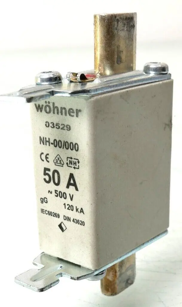 Produktfoto 1 von Wöhner 03529 Sicherungseinsatz NH-00/000 50A ~500V gG 120 kA | 03529000
