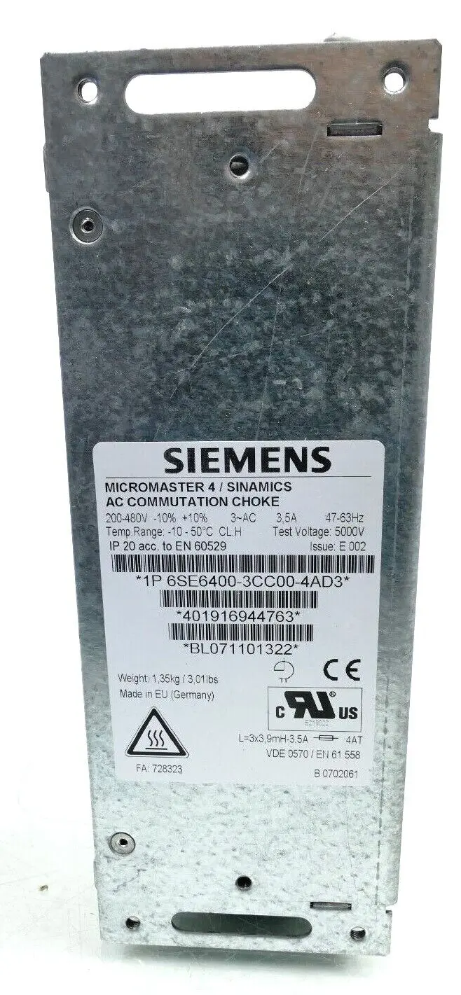 Produktfoto 1 von Siemens SINAMICS MICROMASTER AC Commutation Choke | I: E002 | 6SE6400-3CC00-4AD3