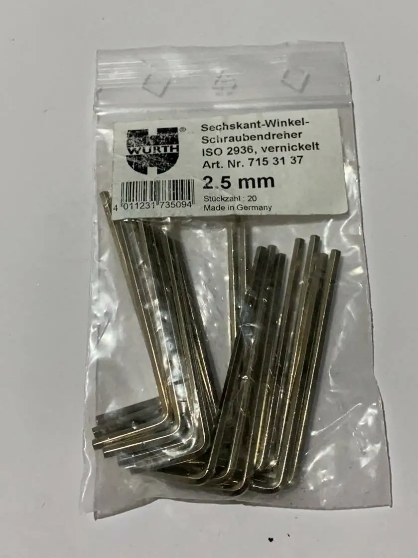 Produktfoto 1 von 20x Würth 715 31 37 Sechskant-Winkel-Schraubendreher 2,5mm ISO2936 | 7153137