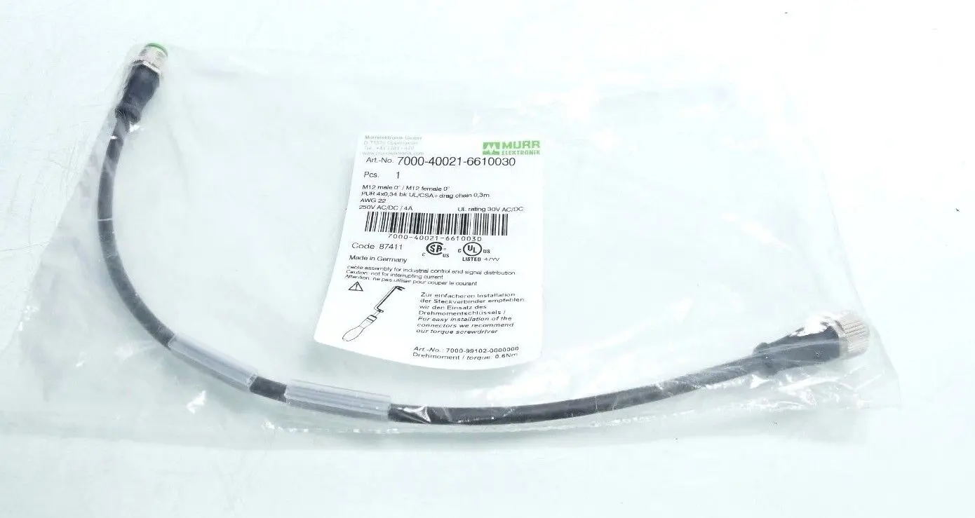 Produktfoto 1 von Murr Elektronik M12 St. 0° / M12 Bu. 0° Kabel 0,3m | 7000-40021-6610030