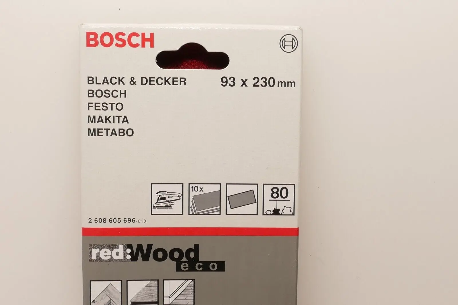 Produktfoto 1 von 10x Bosch red:Wood eco Schleifblatt 93x230mm Korn 80 | 2608605696-810