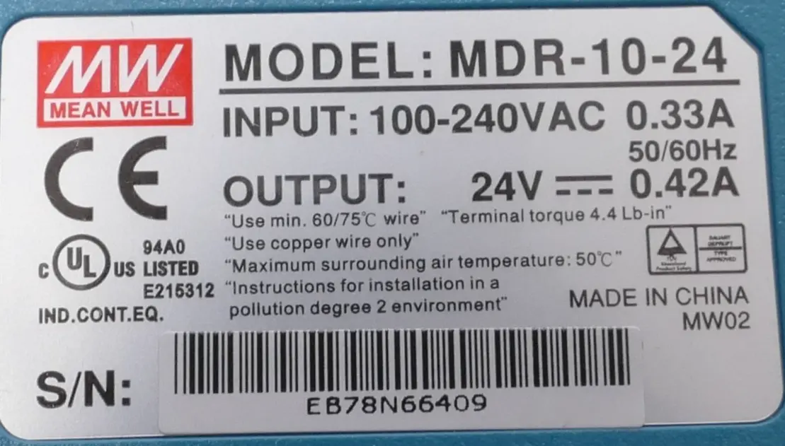 Produktfoto 1 von 2x Mean Well Hutschienen-Netzteil 100-240V AC 0.33A | MDR-10-24
