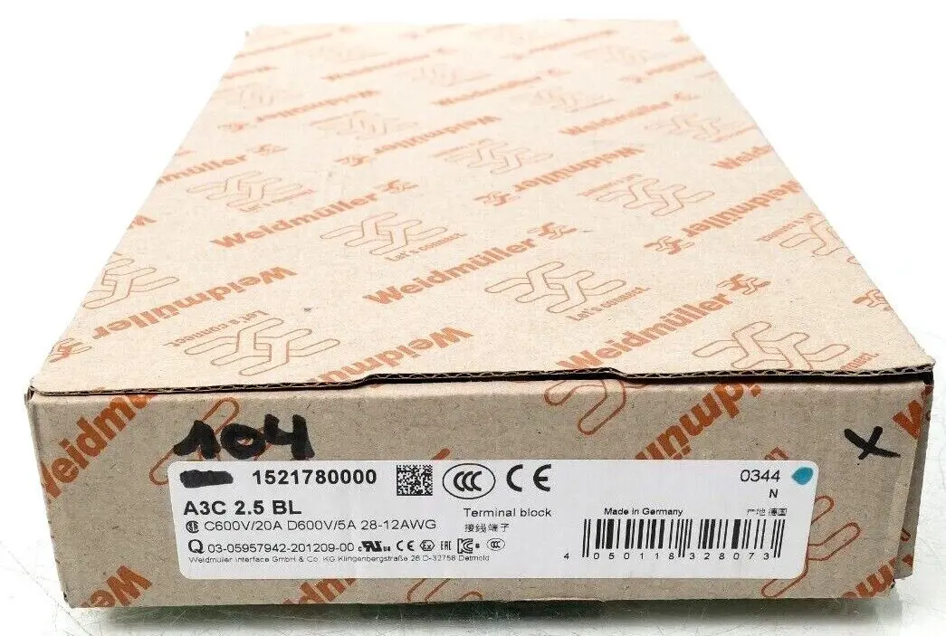 Produktfoto 1 von 104x Weidmüller Durchgangs-Reihenklemme A3C 2.5 BL | 1521780000