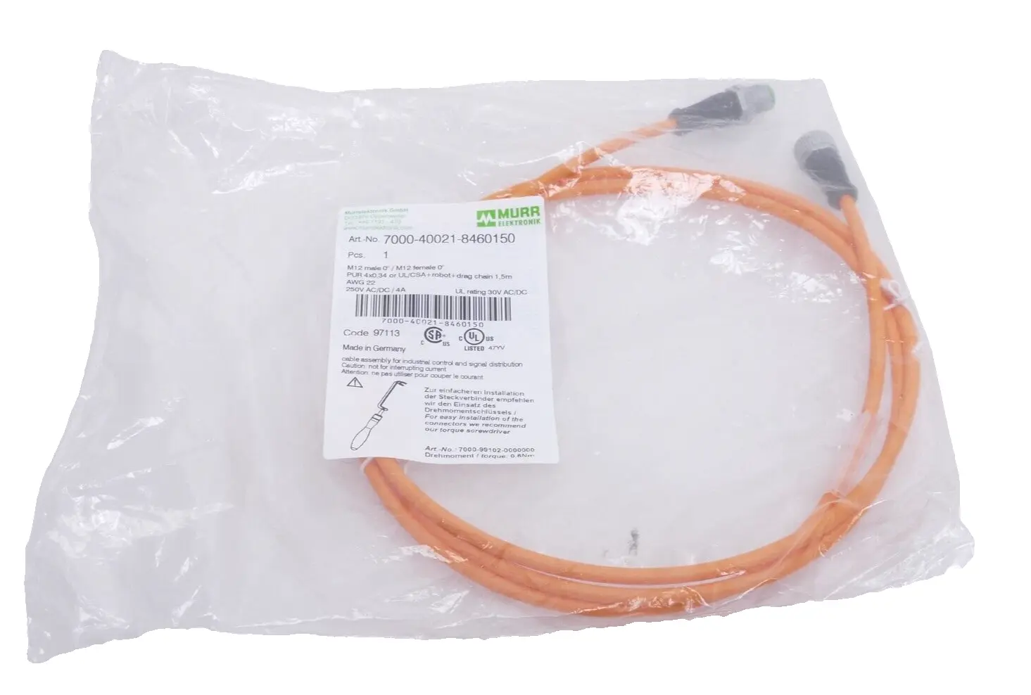 Produktfoto 1 von Murr Elektronik M12 St. 0° / M12 Bu. 0° A-kod. Kabel 1,5m | 7000-40021-8460150