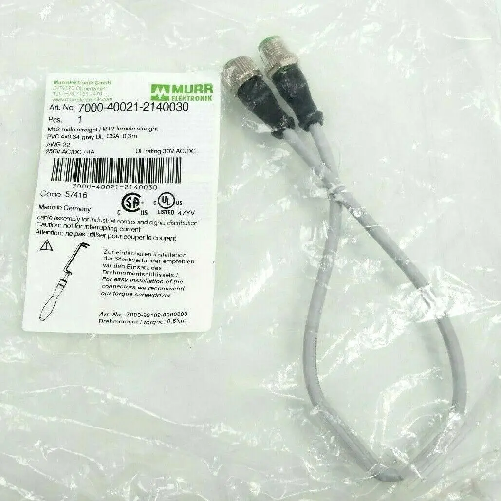Produktfoto 1 von Murr Elektronik M12 St. 0° / M12 Bu. 0° A-kod. Kabel 0,3m | 7000-40021-2140030