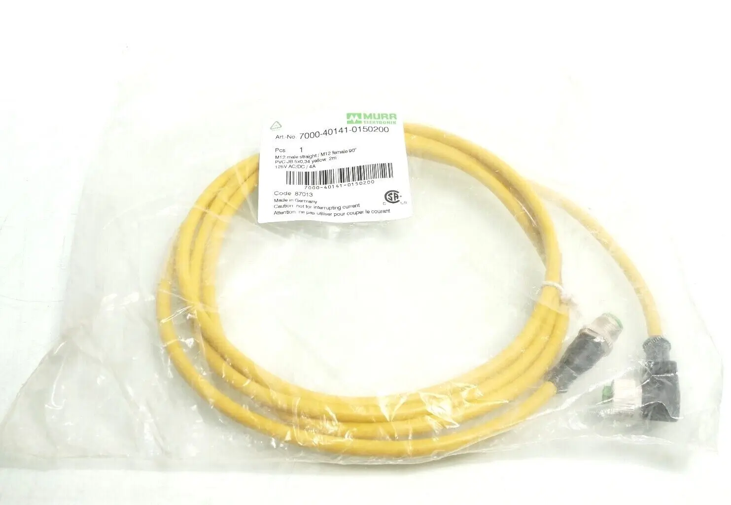 Produktfoto 1 von Murr Elektronik M12 St. 0° / M12 Bu. 90° A-kod. Kabel 2m | 7000-40141-0150200