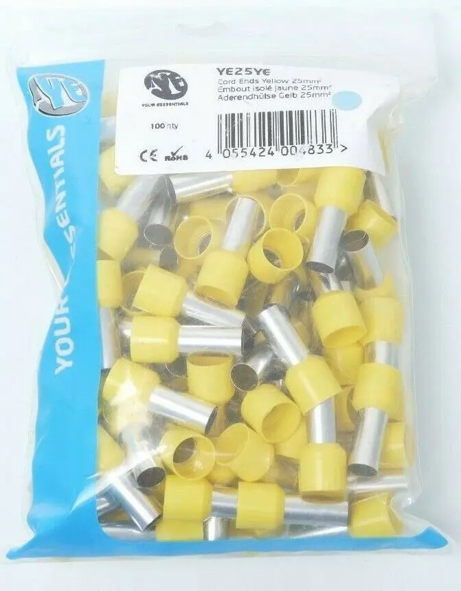100x YE Aderendhülse gelb 25mm² isoliert | YE25YE