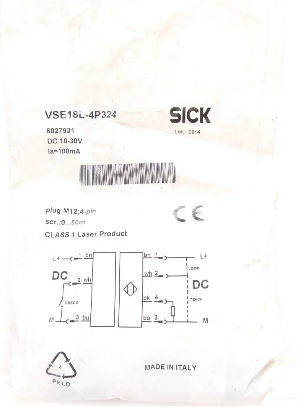 Produktfoto 1 von Sick Rund-Lichtschranke 6 027 931 | VSE18L-4P324 | 6027931