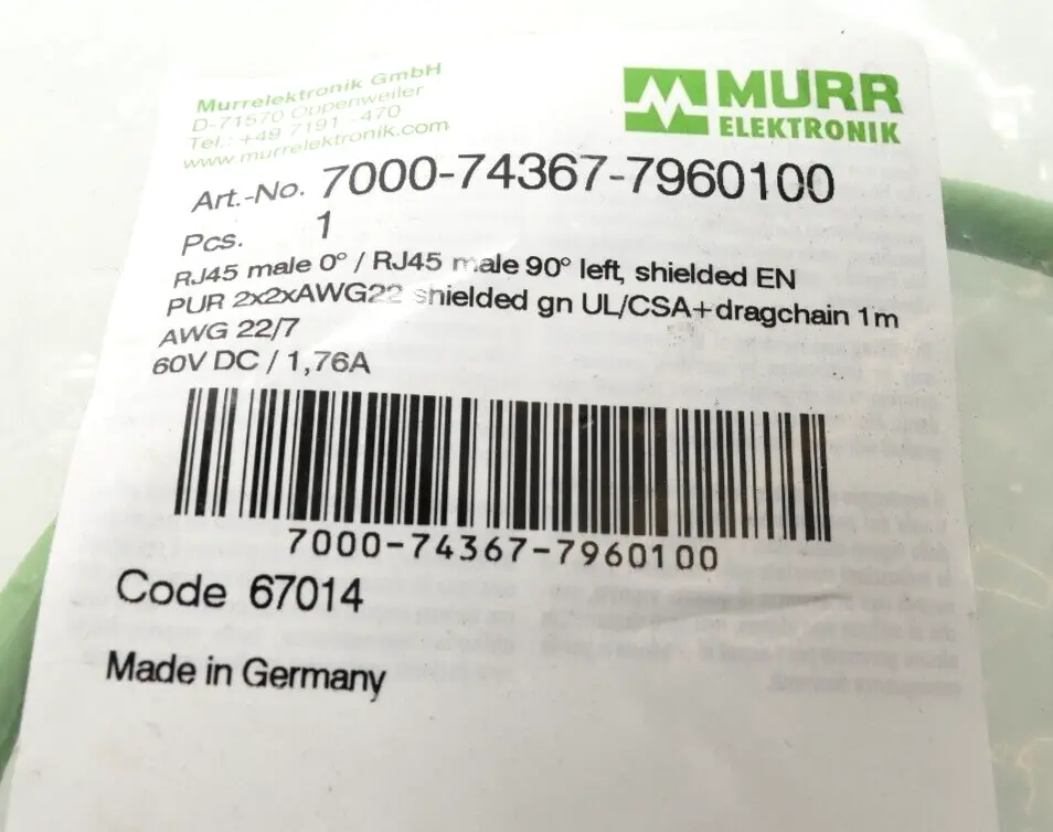 Produktfoto 1 von Murr Elektronik RJ45 St. 0° / RJ45 St. 90° links geschirmt | 7000-74367-7960100