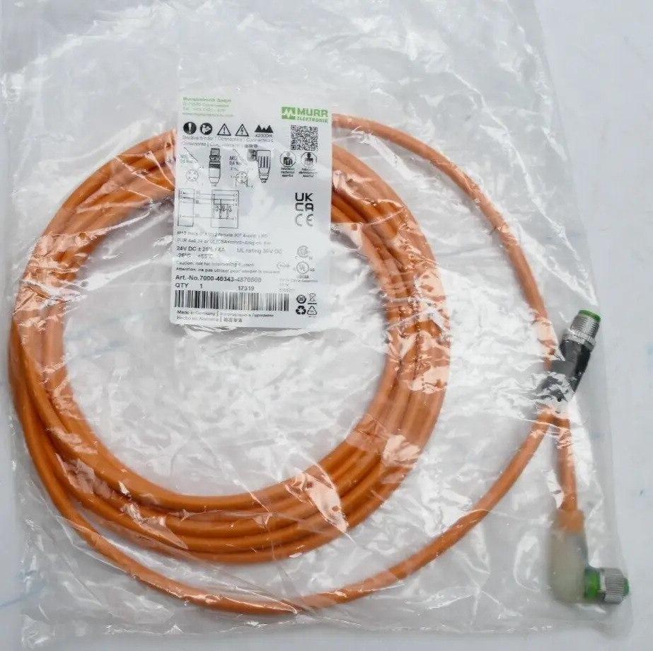 Produktfoto 1 von Murr Elektronik M12 St. 0° / M12 Bu. 90° A-kod. LED 5m | 7000-40343-4870500