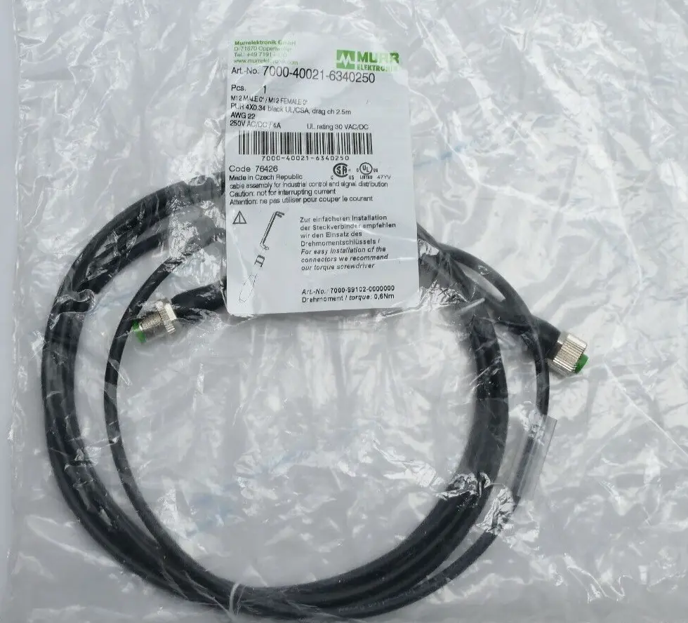 Produktfoto 1 von Murr Elektronik 7000-40021-6340250 M12 St. 0° / M12 Bu. 0° A-kod.