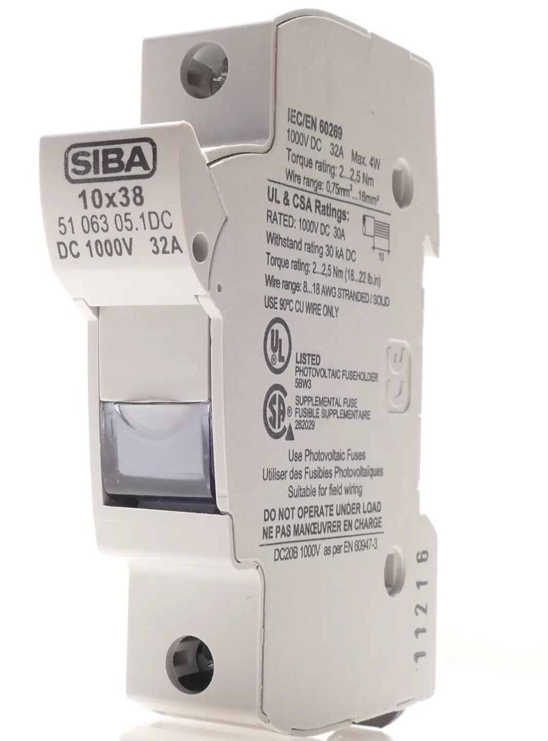 Produktfoto 1 von SIBA 5106305.1 Sicherungshalter für Schmelzsicherungen 10x38mm 1000V  32A