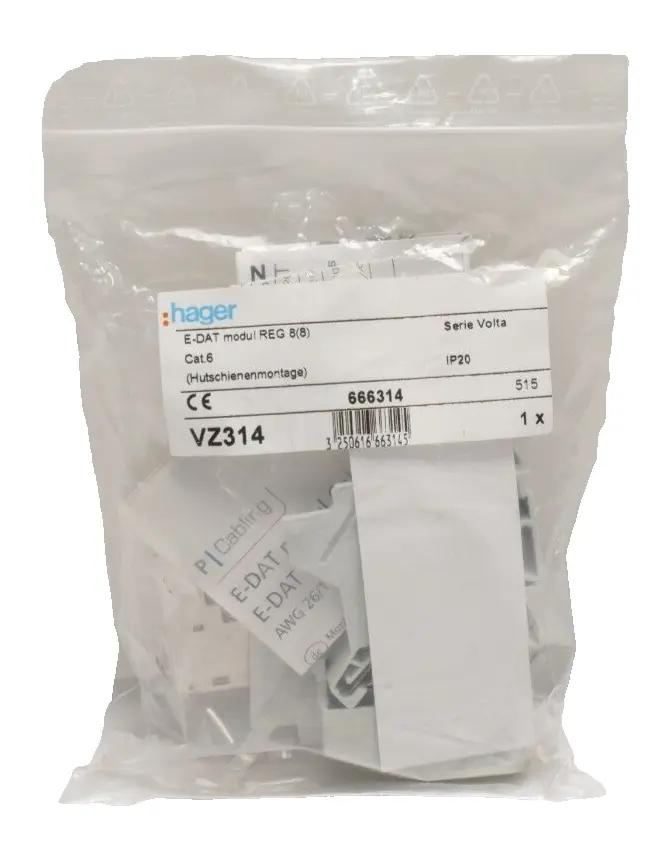 Hager E-DAT Modul REG 8(8) Cat.6 Volta VZ314 IP20 Hutschienenmontage | 666314
