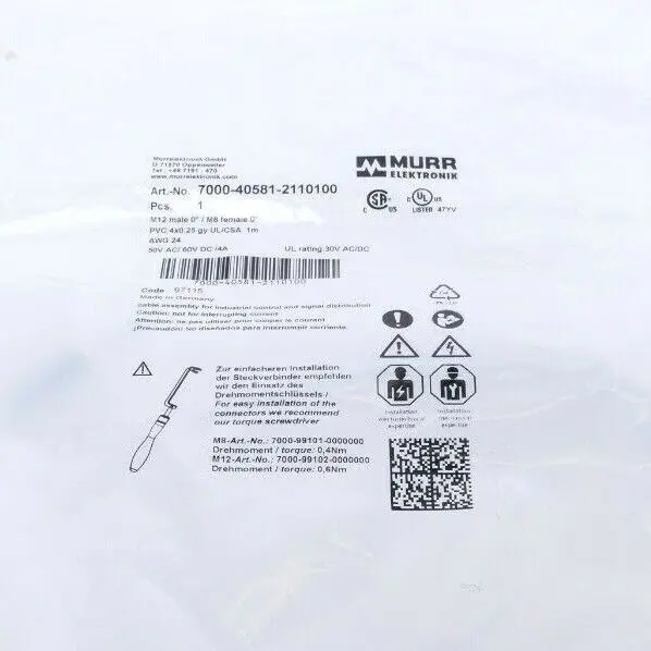 Produktfoto 1 von Murr Elektronik M12 St. 0° / M8 Bu. 0° A-kod. Kabel 1m | 7000-40581-2110100