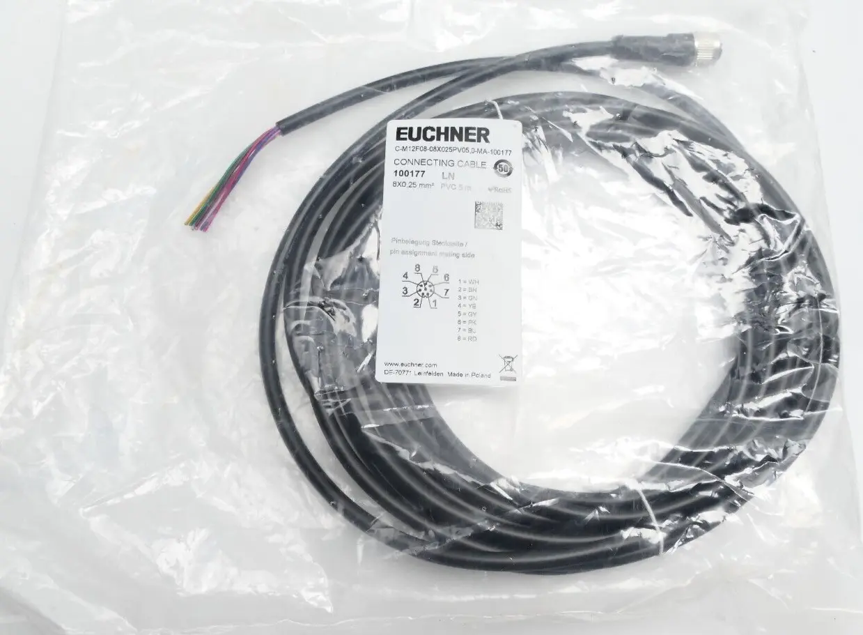 Produktfoto 1 von Euchner M12 Anschlussleitung 5m C-M12F08-08X025PV05,0-MA-100177 | 100177