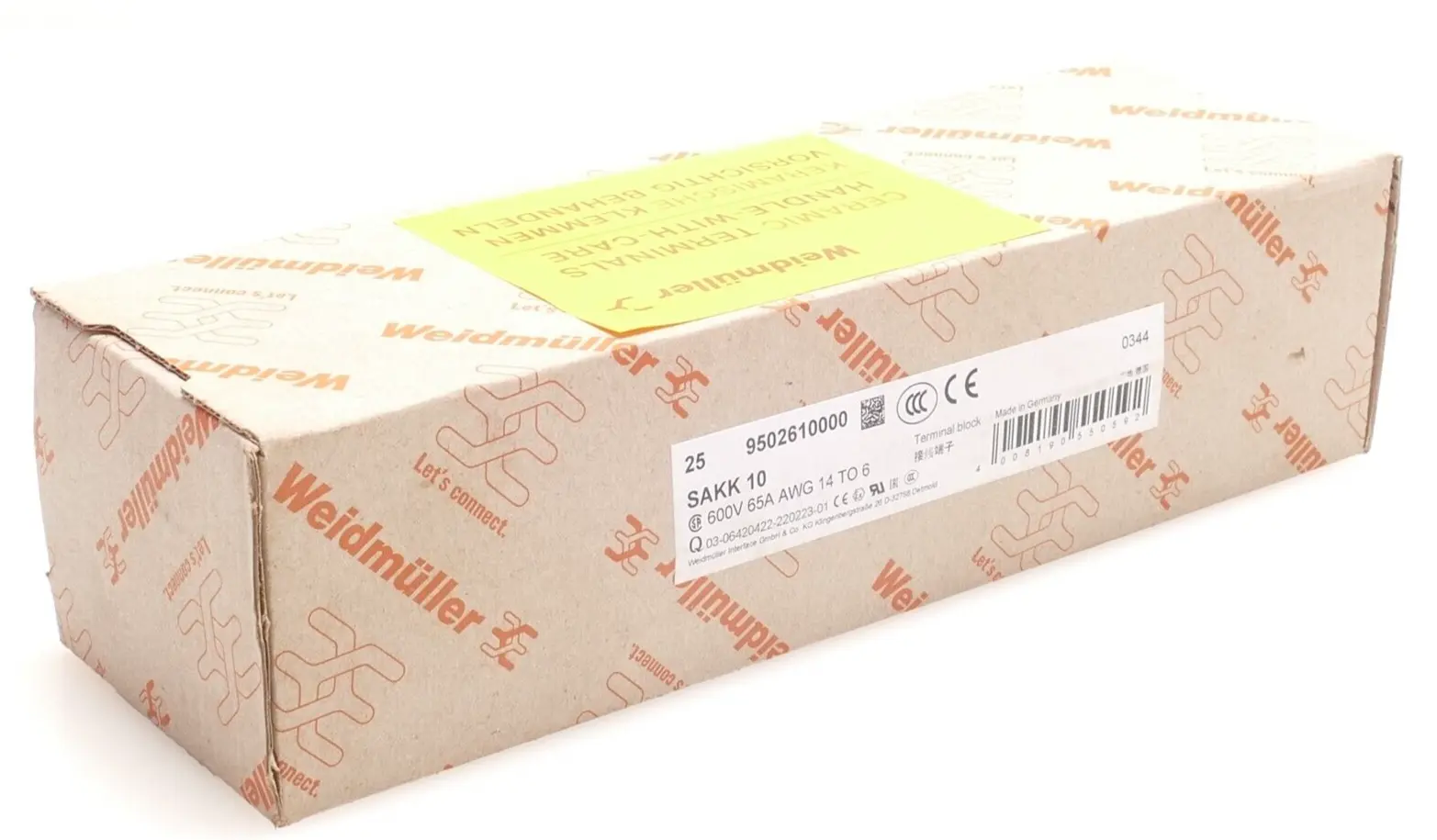 Produktfoto 1 von 25xWeidmüller 9502610000 SAKK10 keramische Reihenkklemme 600V. 65A. AWG 14 TO 6