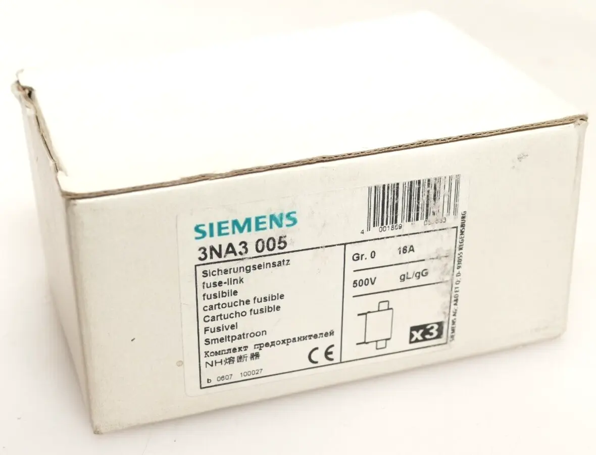 Produktfoto 1 von 3x Siemens Sicherungseinsatz 6A NH0-gL/gG ~500V/120kA 3NA3 005 | 3NA3005
