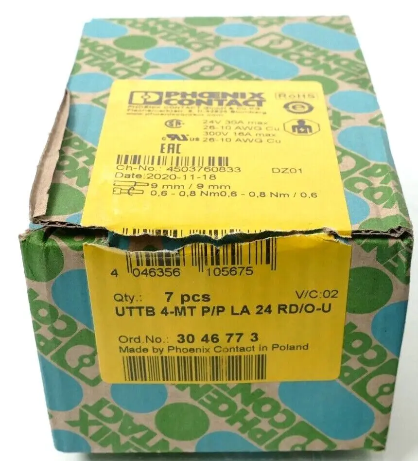 Produktfoto 1 von 7x Phoenix Contact 3046773 Messertrennklemme UTTB 4-MT P/P LA 24 RD/O-U