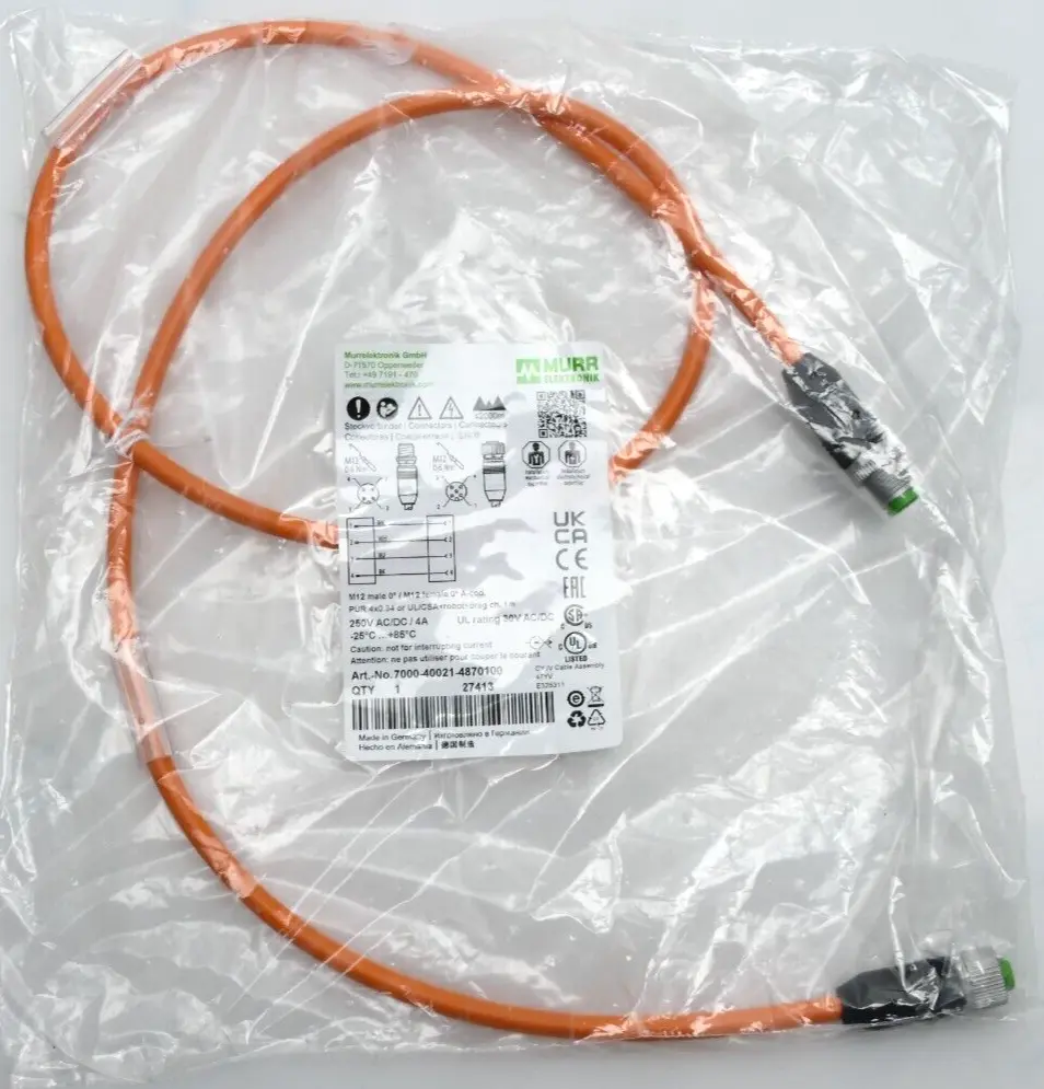 Produktfoto 1 von Murr Elektronik M12 St. 0° / M12 Bu. 0° A-kod. Kabel 1m | 7000-40021-4870100