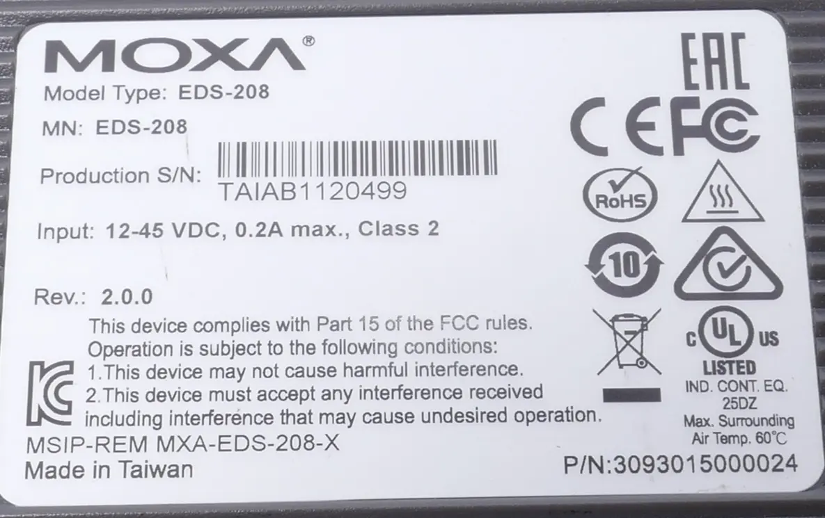 Produktfoto 1 von Moxa 8-port entry-level unmanaged Ethernet Switch | Rev. 2.0.0 | EDS-208