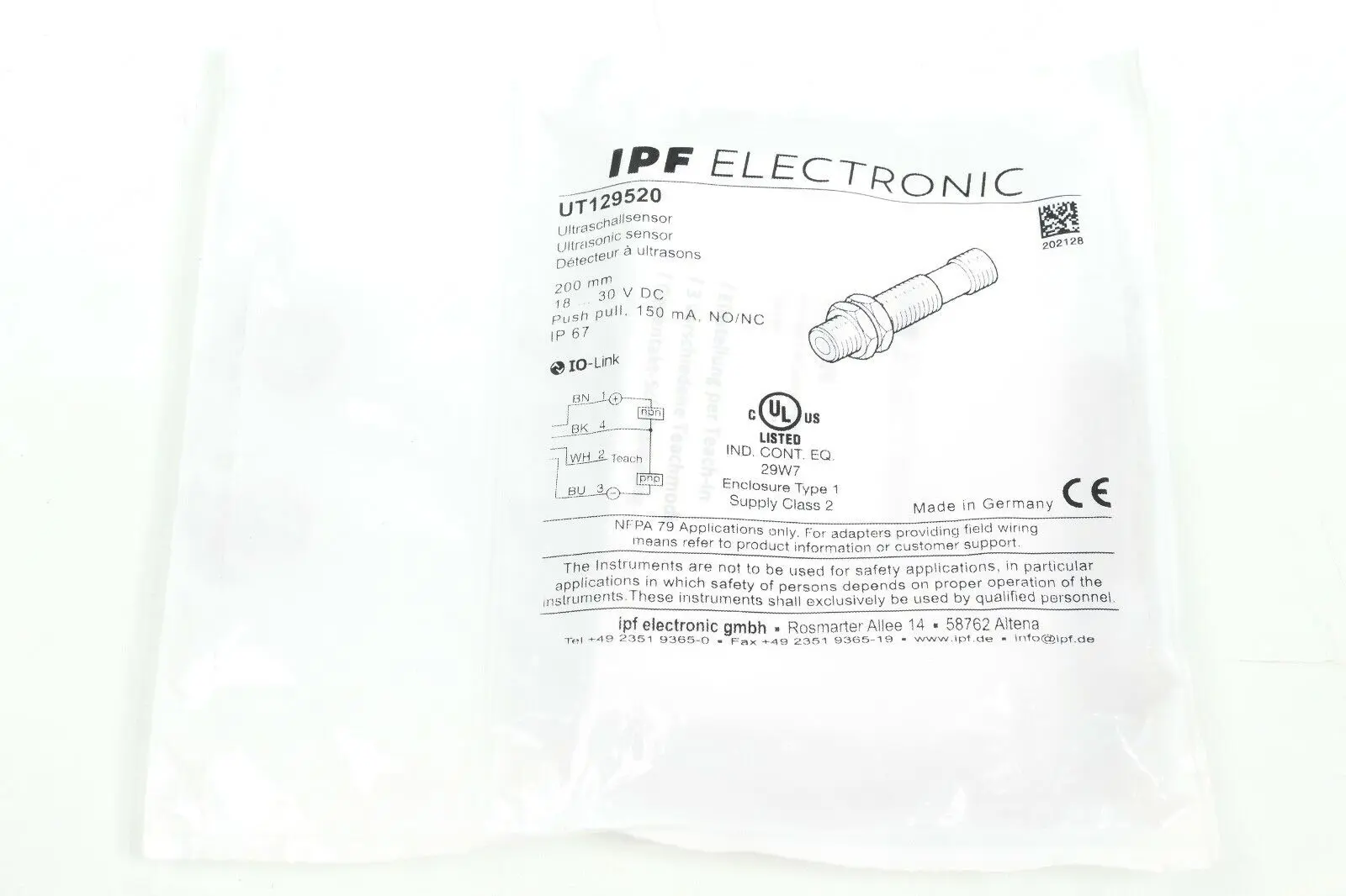 Produktfoto 1 von Ipf Electronic Ultraschall-Sensor Taster | UT129520