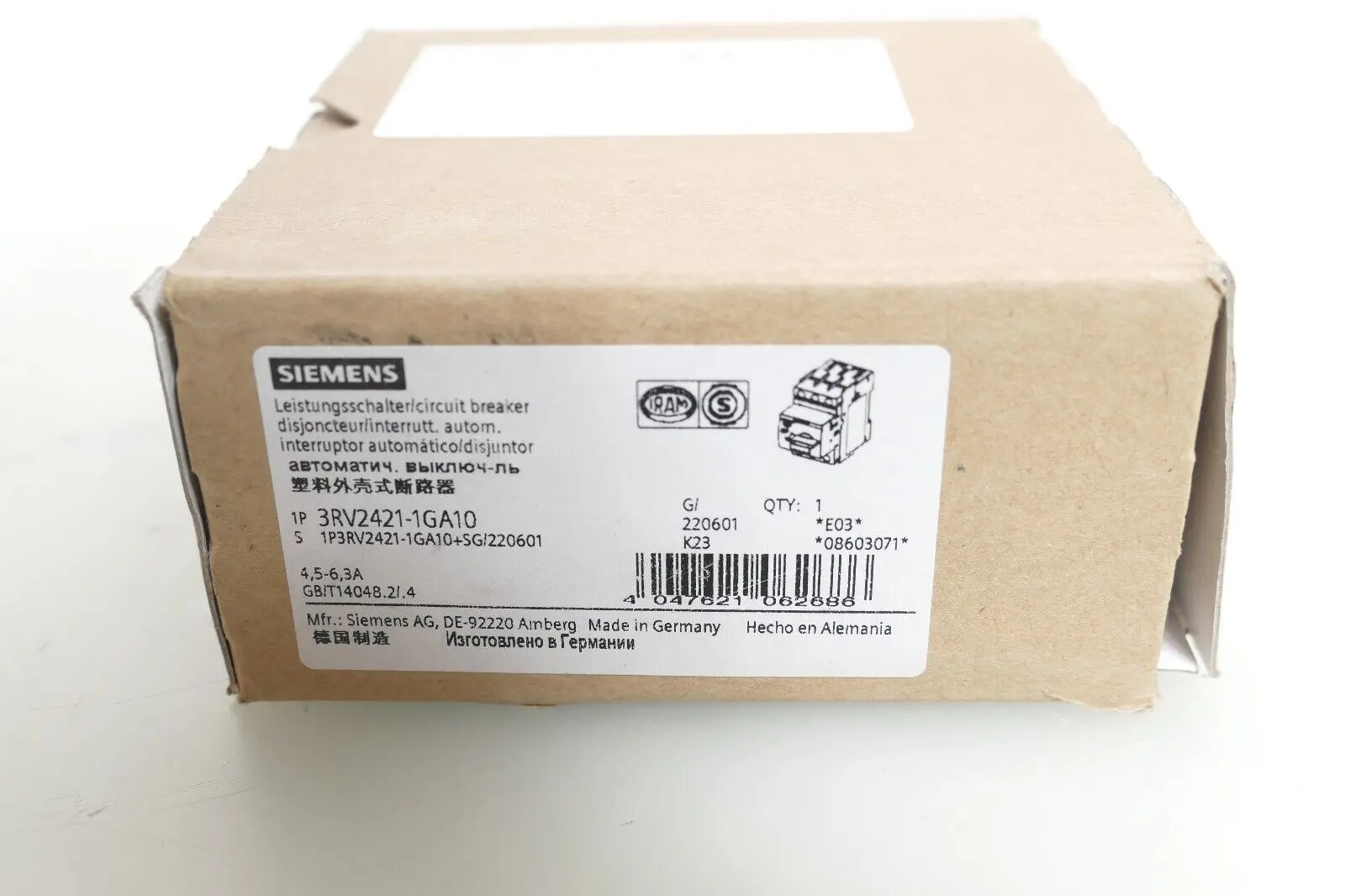 Produktfoto 1 von Siemens Leistungsschalter 3RV2 421-1GA10 | E:03 | 3RV2421-1GA10