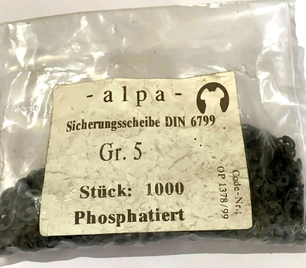 Produktfoto 1 von 1000x ALPA DIN6799 Federstahl phosphatiert Sicherungsscheibe für Wellen Größe 5
