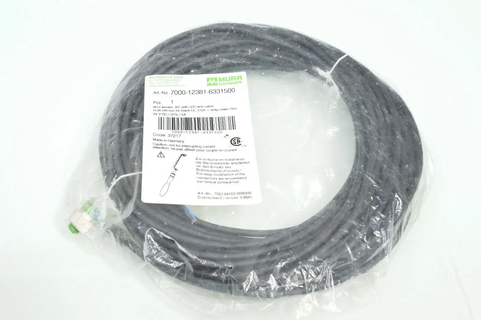 Produktfoto 1 von Murr Elektronik M12 Bu. 90° A-kod. freies Ltg-ende 15m | 7000-12381-6331500