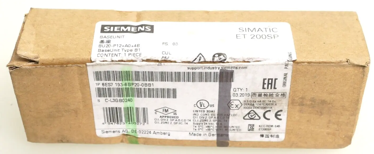 Produktfoto 1 von Siemens SIMATIC ET200SP | 6ES7 193-6BP20-0BB1 | FS:03 | 6ES7193-6BP20-0BB1