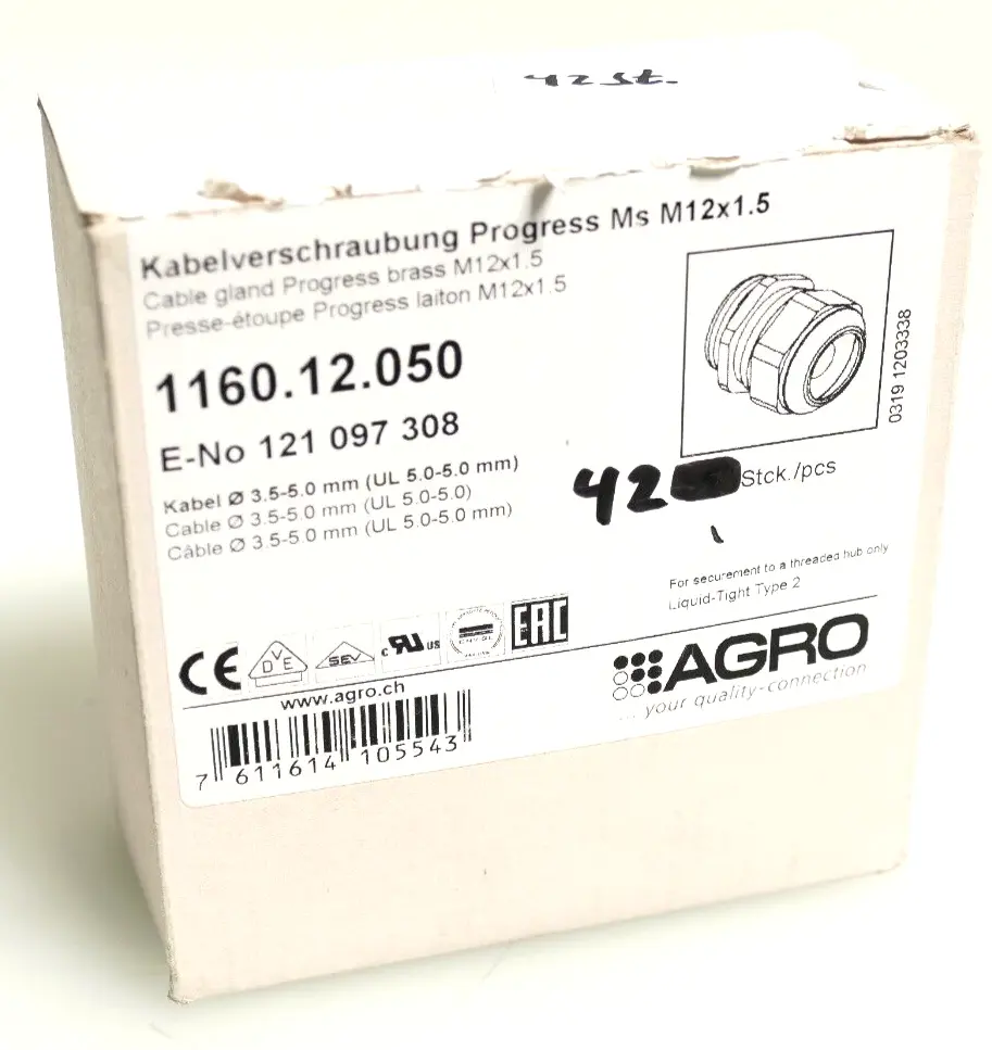 Produktfoto 1 von 42x Agro 1160.12.050 Kabelverschraubung Progress Ms M12x1,5 E-No 121 097 308