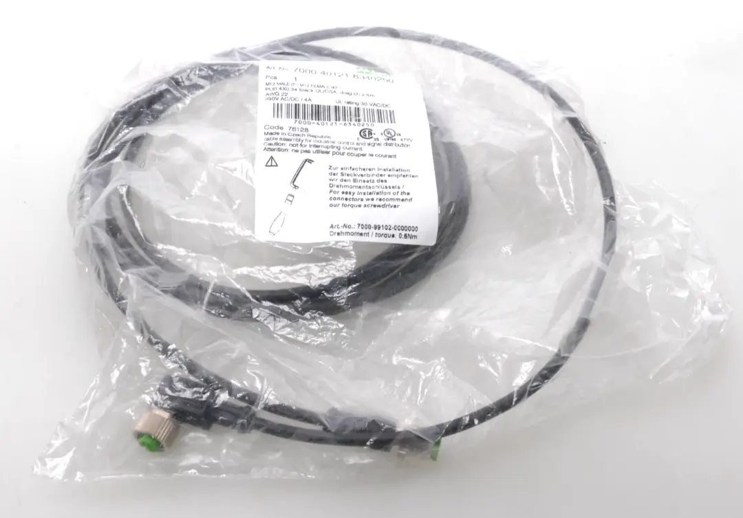Produktfoto 1 von Murr Elektronik M12 St. 0° / M12 Bu. 90° A-kod. 2,5m | 7000-40121-6340250