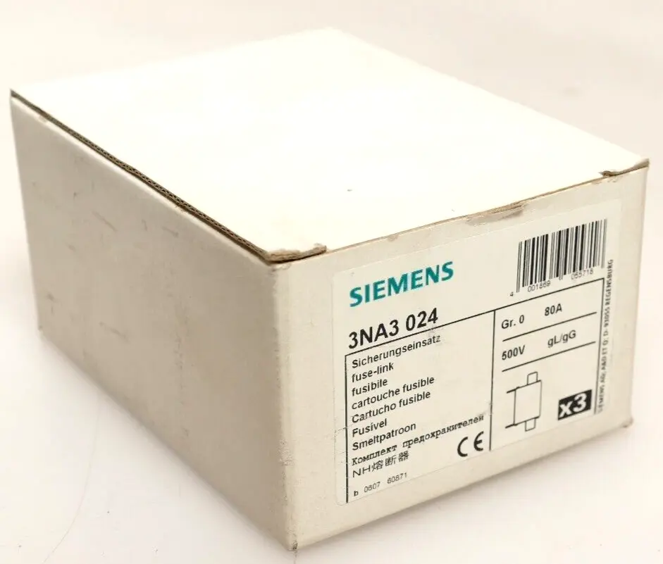 Produktfoto 1 von 3x Siemens 3NA3 024 Sicherungseinsatz | 80A NH0-gL/gG ~500V/120kA | 3NA3024