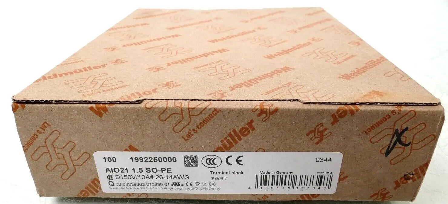 Produktfoto 1 von 100x Weidmüller Reihenklemme AIO21 1.5 SO-PE | 1992250000