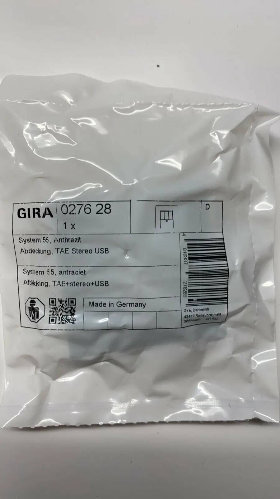 Produktfoto 1 von Gira TAE Abdeckung anthrazit System 55 | 027628