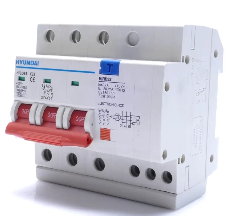 Hyundai HiBD63 C63 Miniature Circuit Breaker 415V | HIRD63 | 32A 300mA