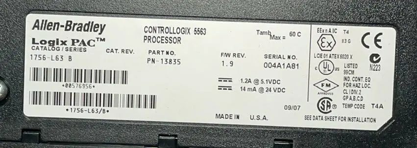 Produktfoto 1 von Allen-Bradley LogixPac Controllogix 5563 Processor | Ser. B Rev. 1.9 | 1756-L63